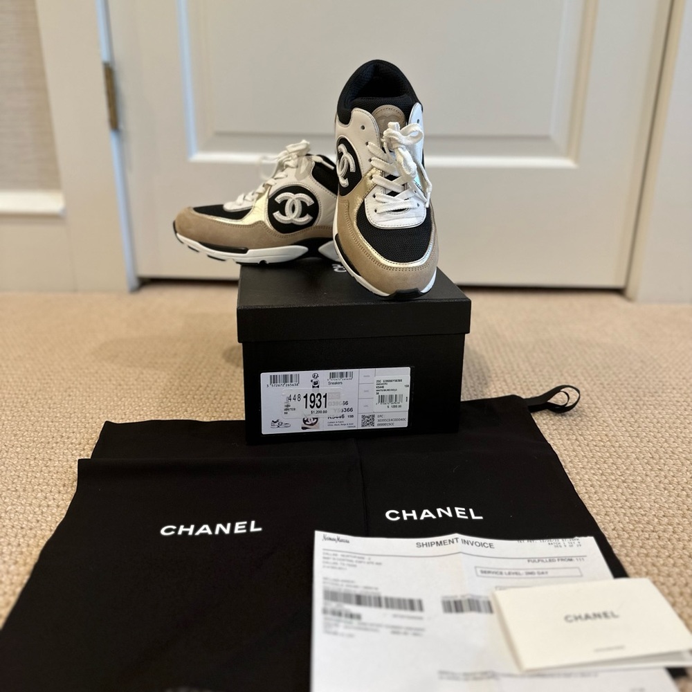 Authentic Women’s Chanel Sneakers Black,Beige, White, Gold size 38